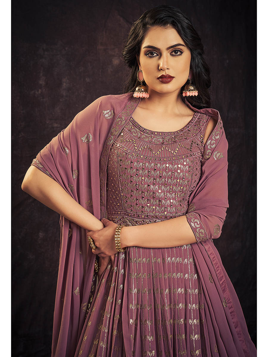 Myra Mauve Real Georgette Designer Gown Style Suit