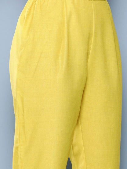 Ahalyaa Women Yellow Floral Printed Kurta with Trousers & Jacket