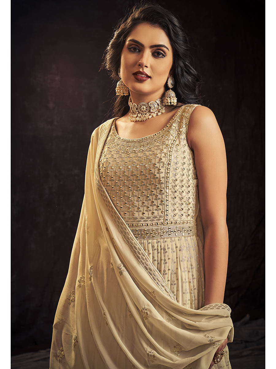 Myra Cream Real Georgette Designer Gown Style Suit