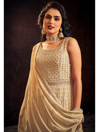 Myra Cream Real Georgette Designer Gown Style Suit