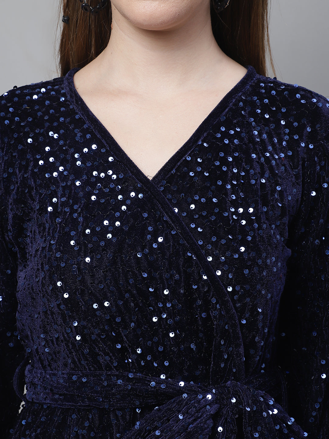 Jainish Women's WoSequin Velvet A-line dress - Navy Blue