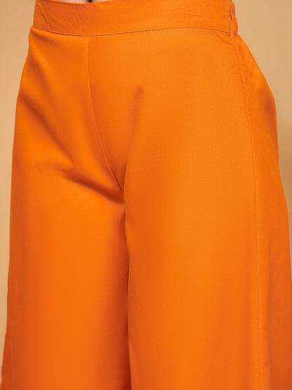 InWeave Women's Orange Flared Kurta Palazzo Set