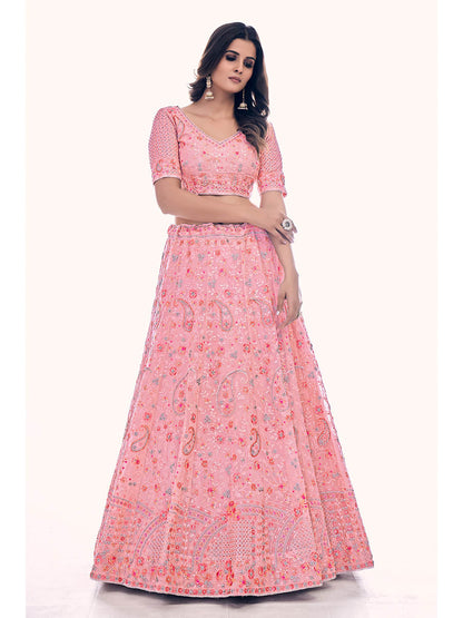 Myra Pink Soft Net Embroidered Designer Lehenga Choli