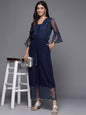 Ahalyaa Printed Bell Sleeves Crepe Basic Jumpsuit With Waist Tie-Ups