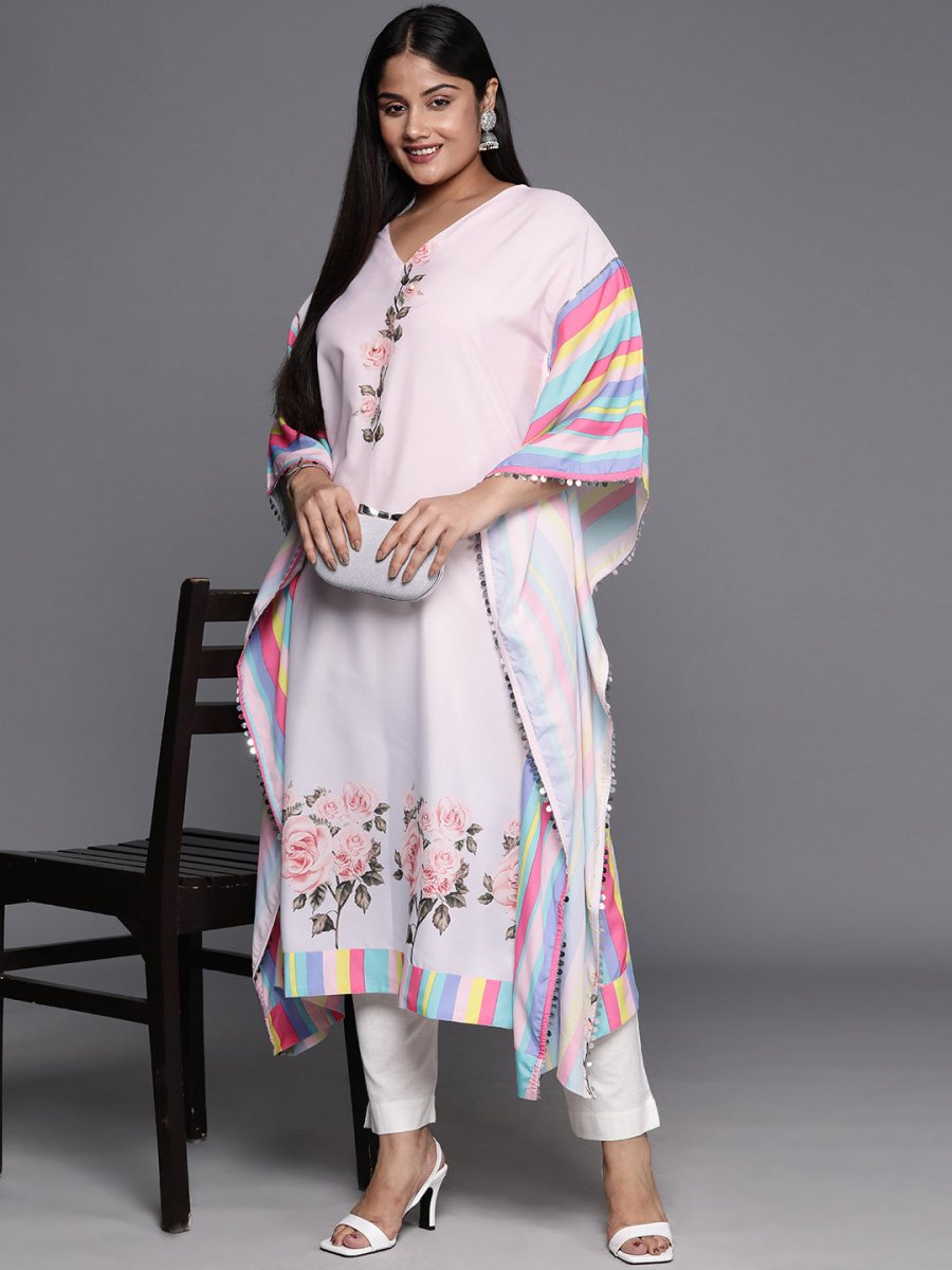 Ahalyaa Printed Plus Size Flared Sleeves Sequined Crepe Kaftan Kurta