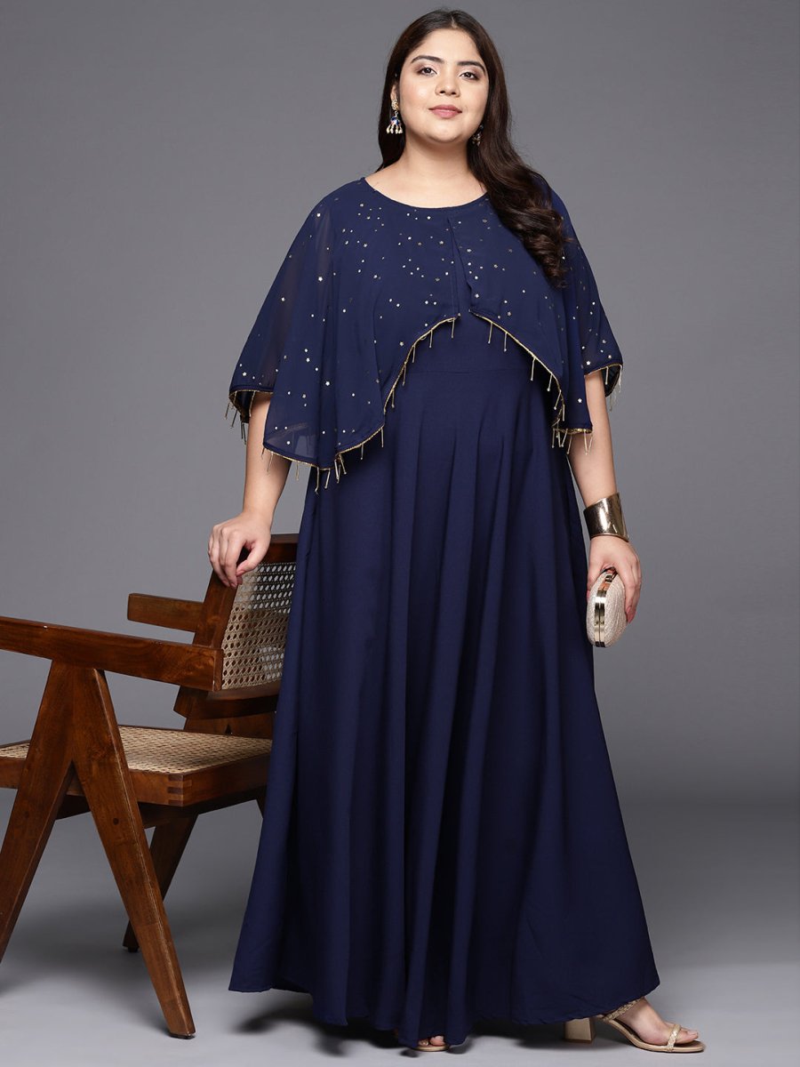 Ahalyaa Plus Size Round neck Maxi Ethnic Dress