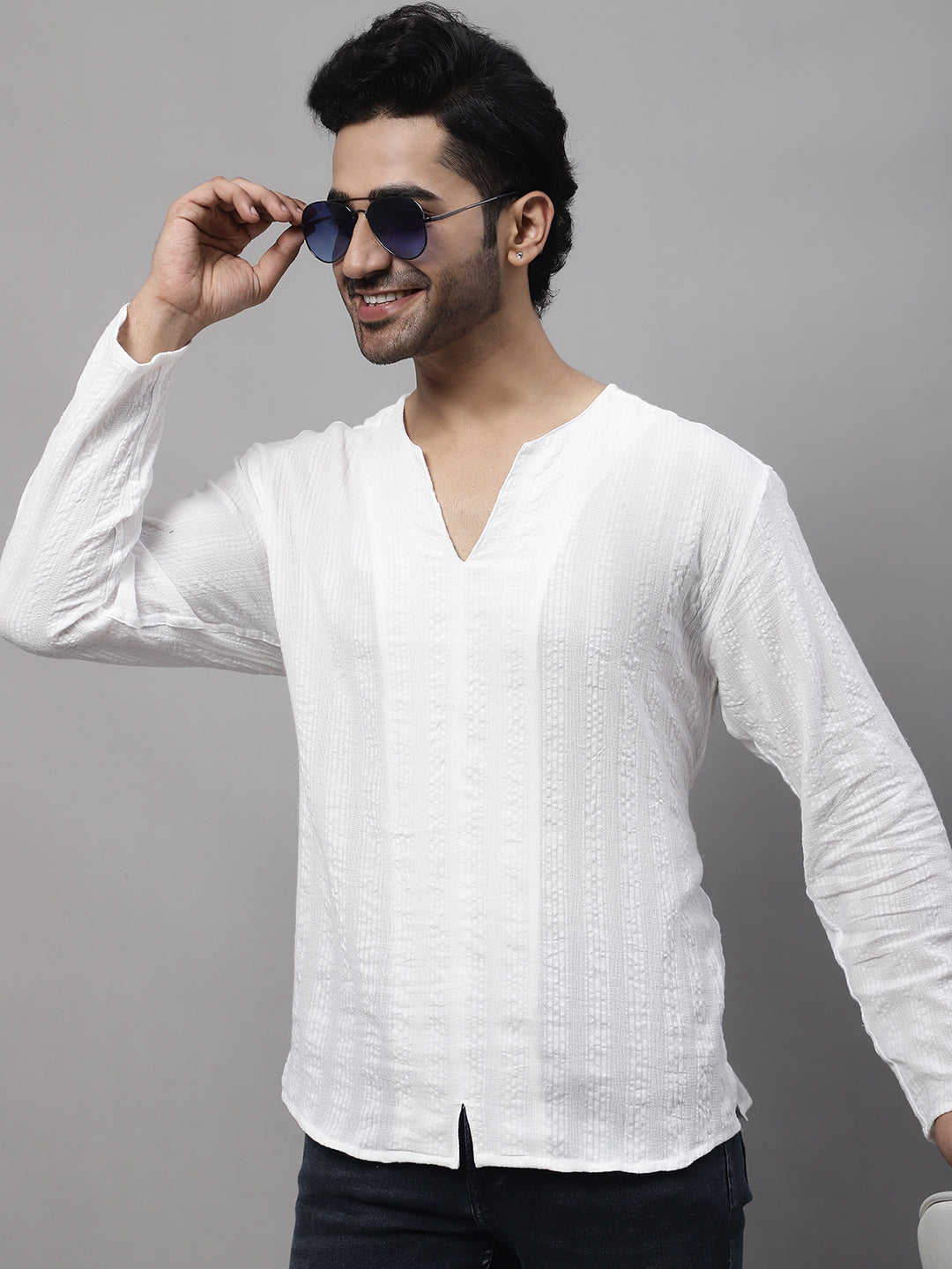 Even Apparels White Pure Cotton Open Neck Kurta