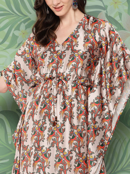 InWeave Women's Elegant Bird Print Kaftaan