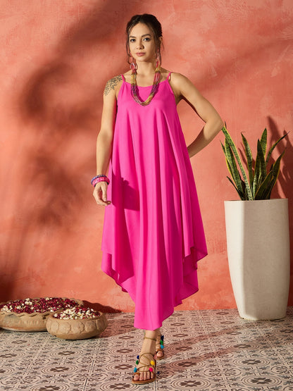 InWeave Blue Floral Fuchsia Asymmetrical Dress