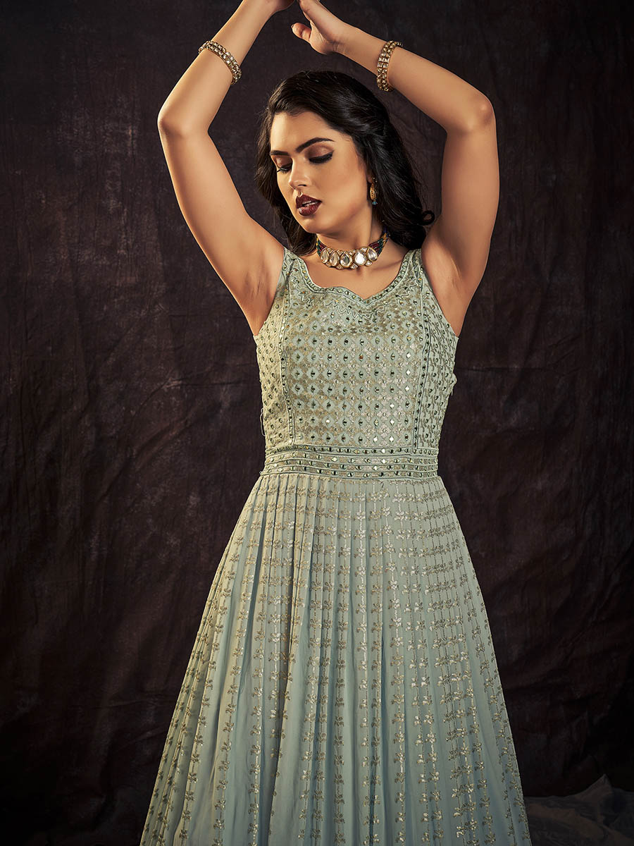 Myra Light Blue Real Georgette Designer Gown Style Suit