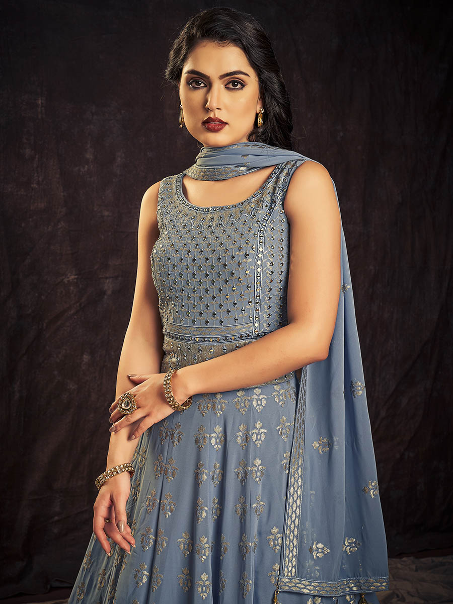 Myra Blue Real Georgette Designer Gown Style Suit