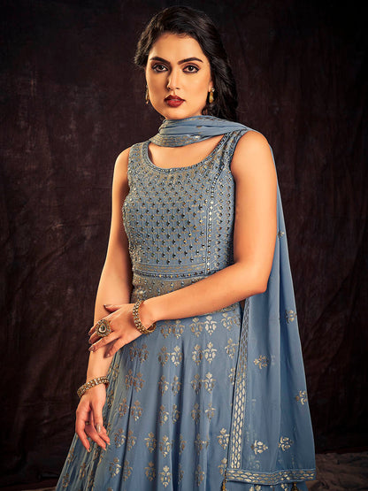 Myra Blue Real Georgette Designer Gown Style Suit