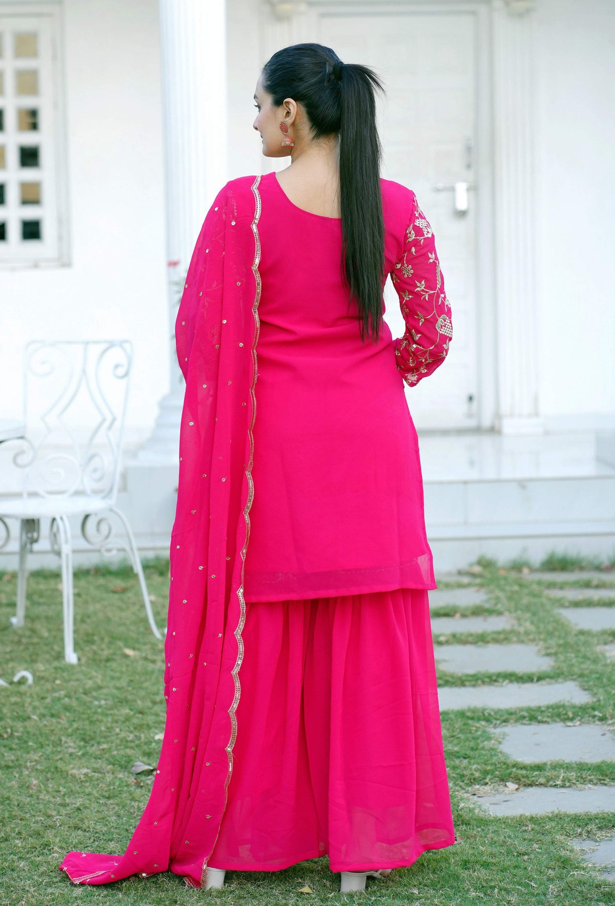 Yash Enterprise Trendy Foux Georgette Embroidery Red Readymade Salwar Suit