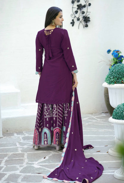 Yash Enterprise Embroidered Chinon With Sequin Maroon Readymade Salwar Suit
