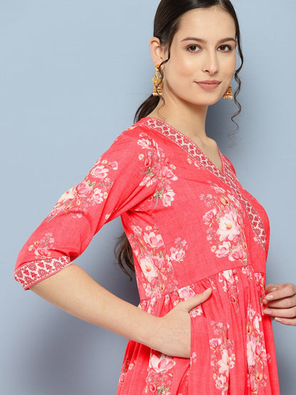 Ahalyaa Floral Printed Pleated Maxi Empire Ethnic Dress