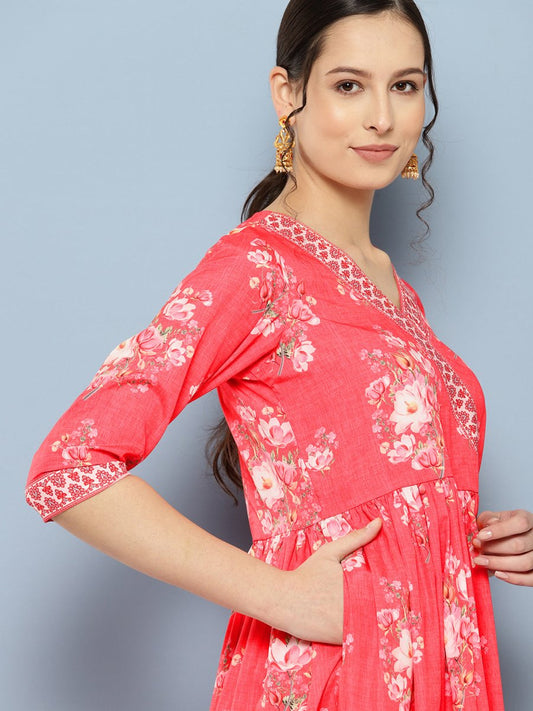 Ahalyaa Floral Printed Pleated Maxi Empire Ethnic Dress