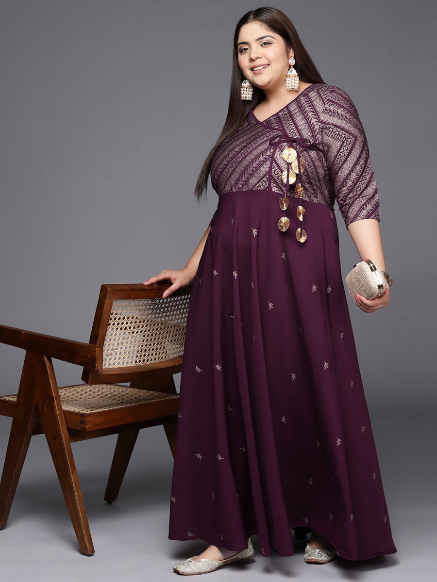 Ahalyaa Plus Size V-neck Maxi Ethnic Dress
