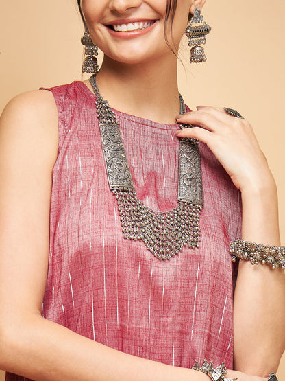 InWeave Women's Wine Lurex Short Pallazo Kurta Set