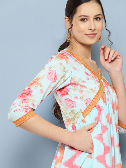 Ahalyaa Floral Printed Midi Empire Ethnic Dress
