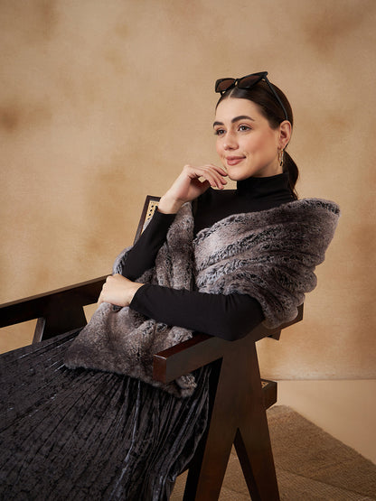 InWeave Women's Dark Grey Duble Shade Long Faux Fur Cape