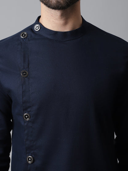 Indian Clothing Even Apparels Blue Sherwani Kurta With Asymetrical Cut