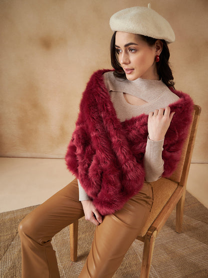 InWeave Women's Bright Rust Fur Cape