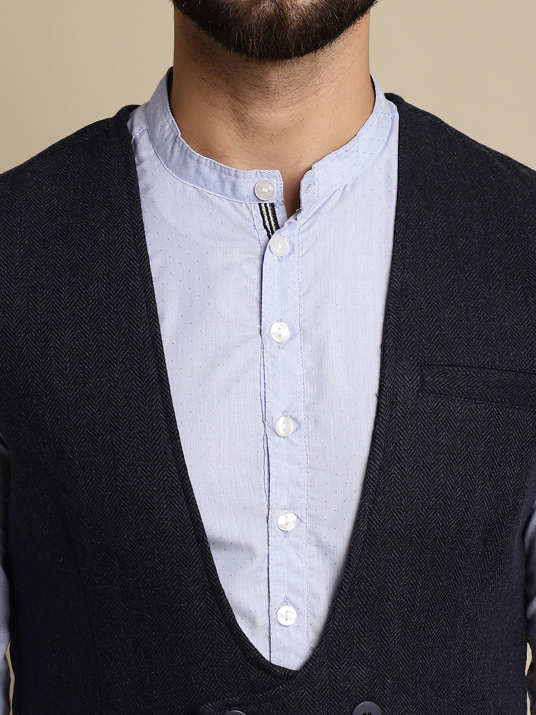 Even Apparels Men's Blue Woolen Double Breast Waistcoat
