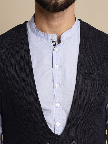 Even Apparels Men's Blue Woolen Double Breast Waistcoat