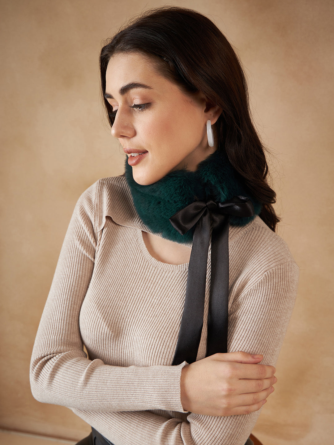 InWeave Women's Dark Teal Fur Neckpiece