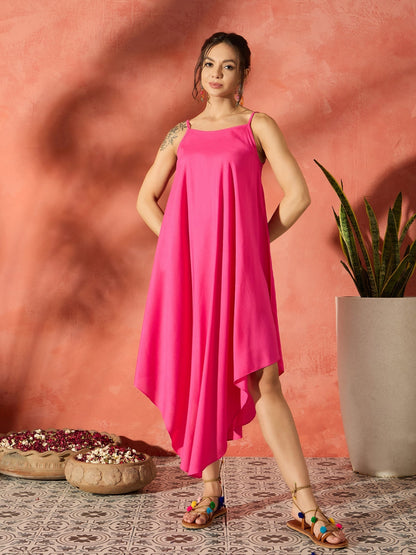InWeave Black Floral Fuchsia Asymmetrical Dress