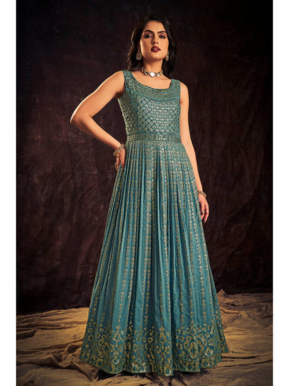 Myra Blue Real Georgette Designer Gown Style Suit