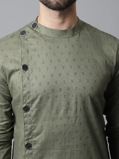 Even Apparels Green Sherwani Kurta With Asymetrical Cut