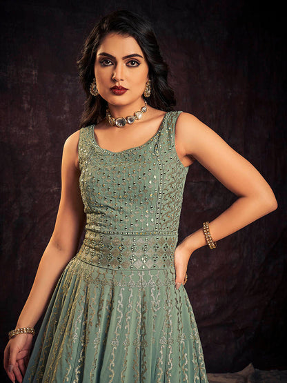 Myra Olive Real Georgette Designer Gown Style Suit