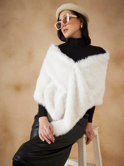 InWeave Women's Pure White Faux Fur Cape