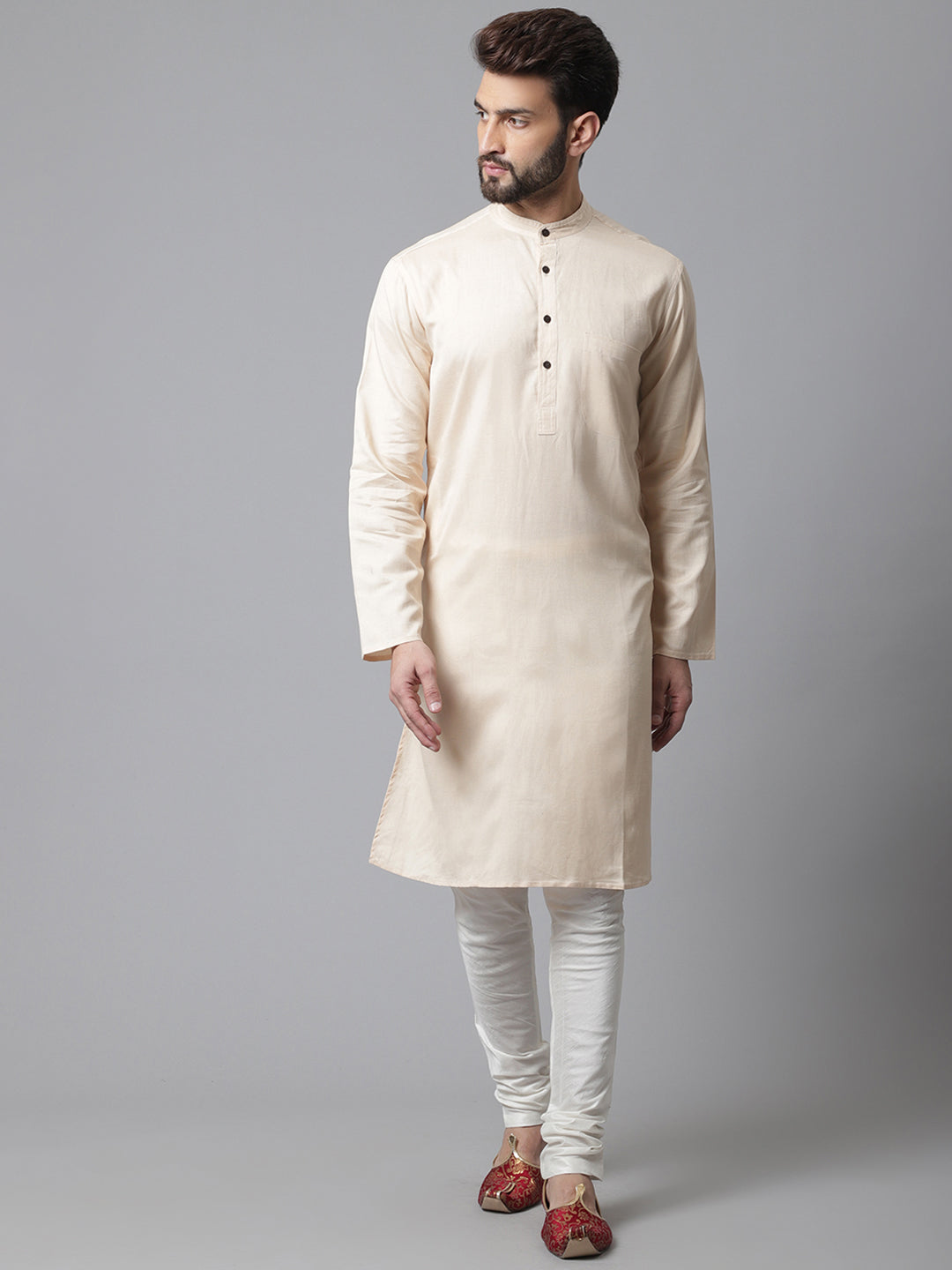 Even Apparels Cream Pure Cotton Kurta With Band Collar