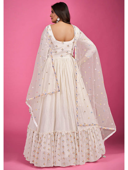 Myra White Pure Georgette Embroidered Gown