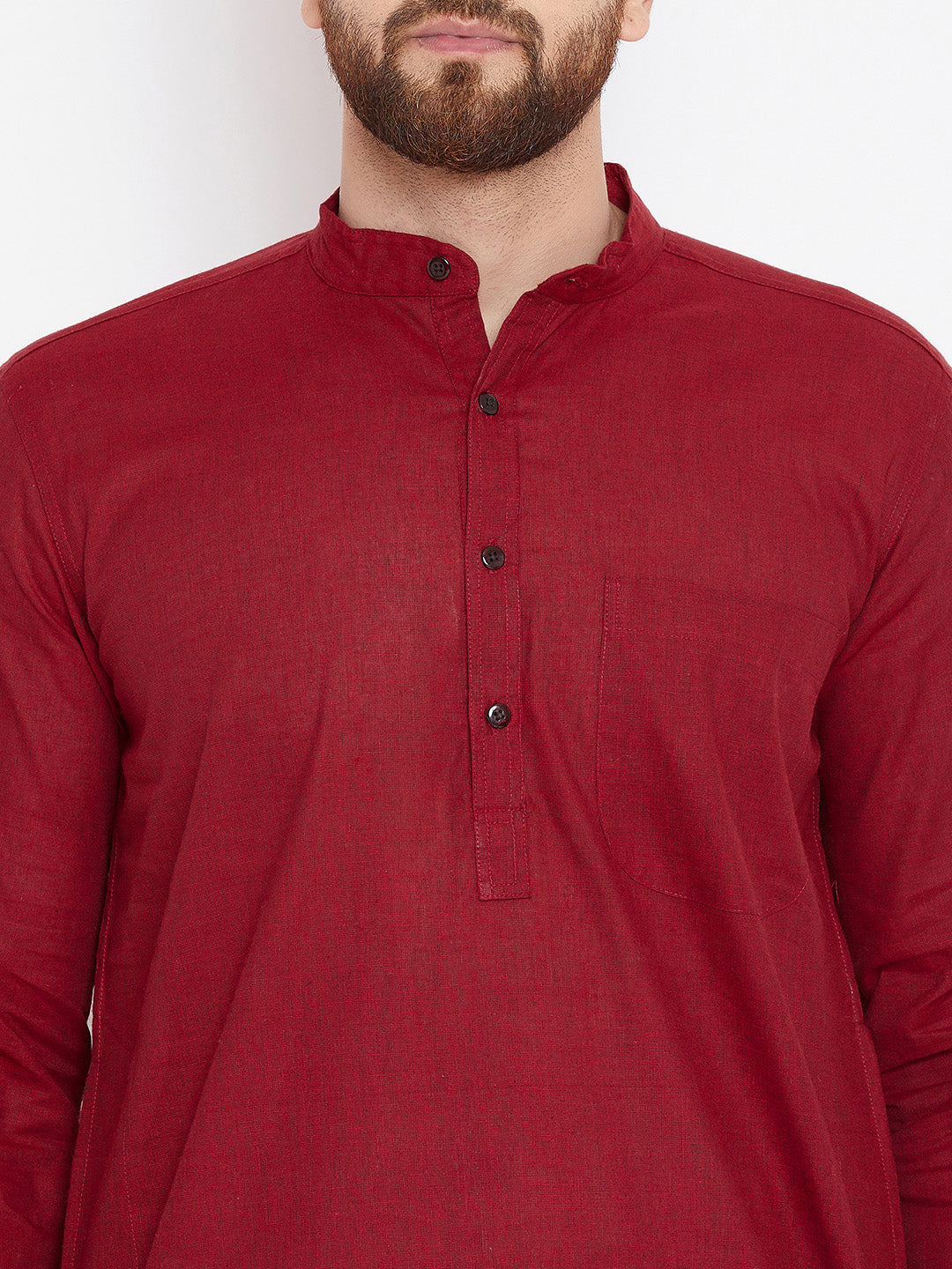 Even Apparels Maroon Pure Cotton Kurta With Band Collar