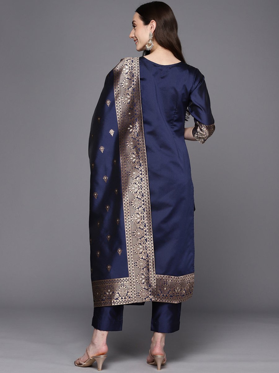 Ahalyaa Unstitched Navy Blue Dress Material
