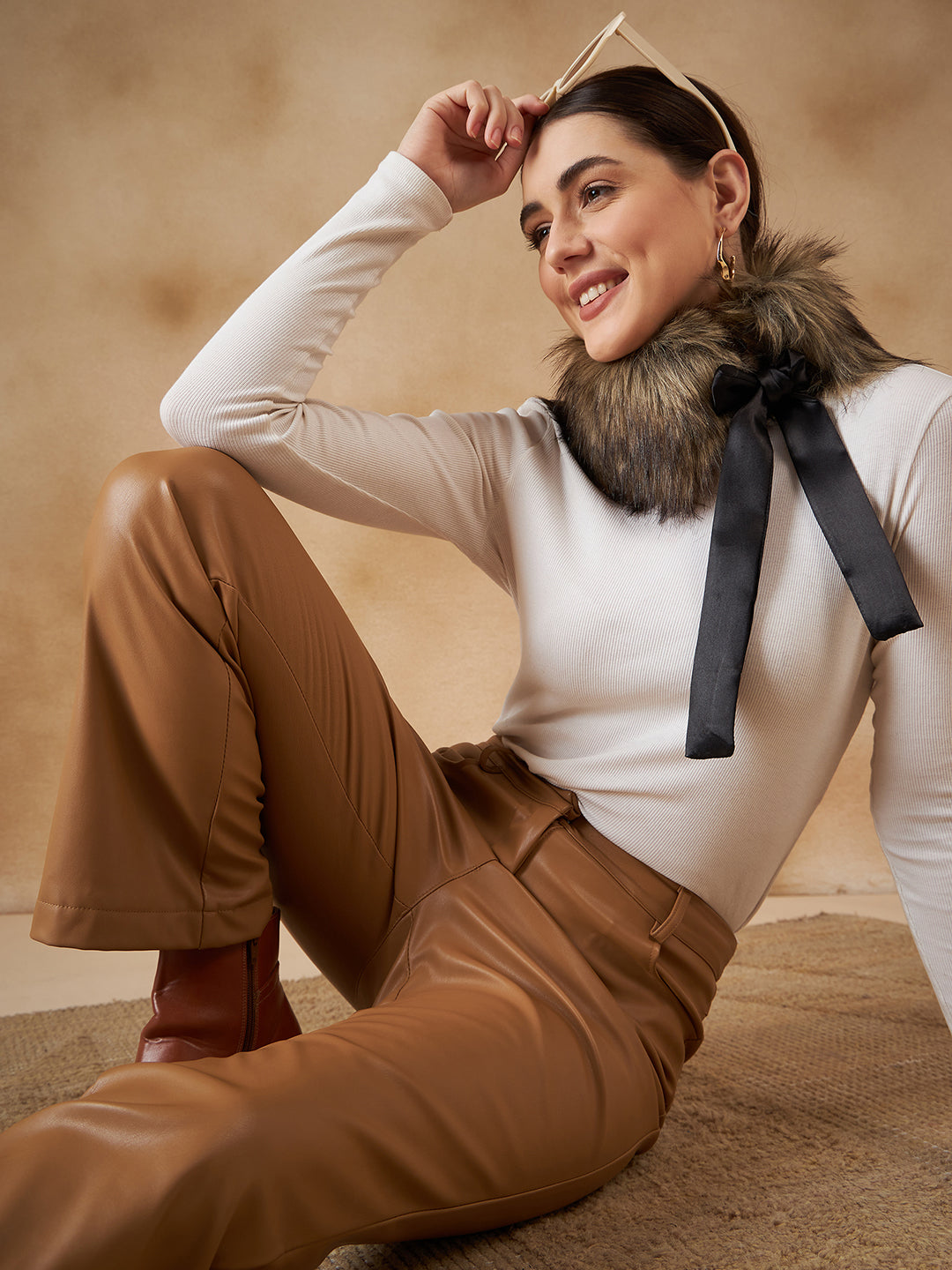 InWeave Women's Beige Print Fur Neckpiece