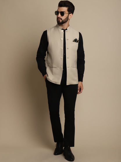 Even Apparels Men's Cream Mandarin Collar Waistcoat