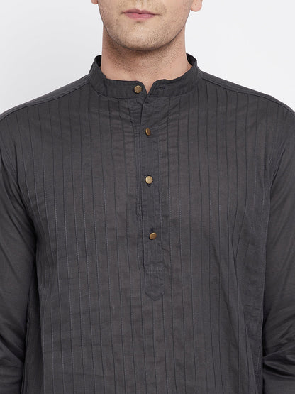 Even Apparels Grey Pure Cotton Kurta With Band Collar