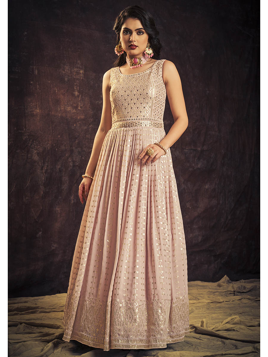 Myra Baby Pink Real Georgette Designer Gown Style Suit