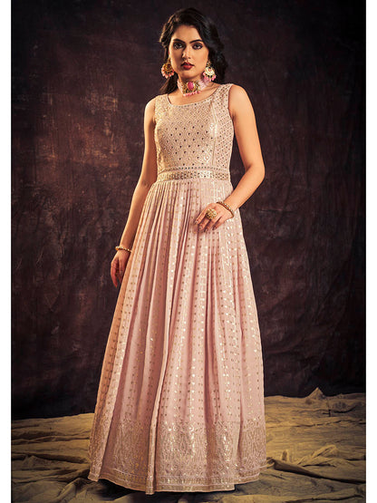 Myra Baby Pink Real Georgette Designer Gown Style Suit