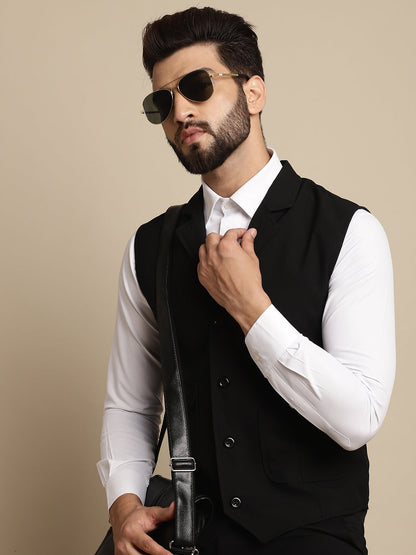 Even Apparels Men's Black Waistcoat with Notched Lapel