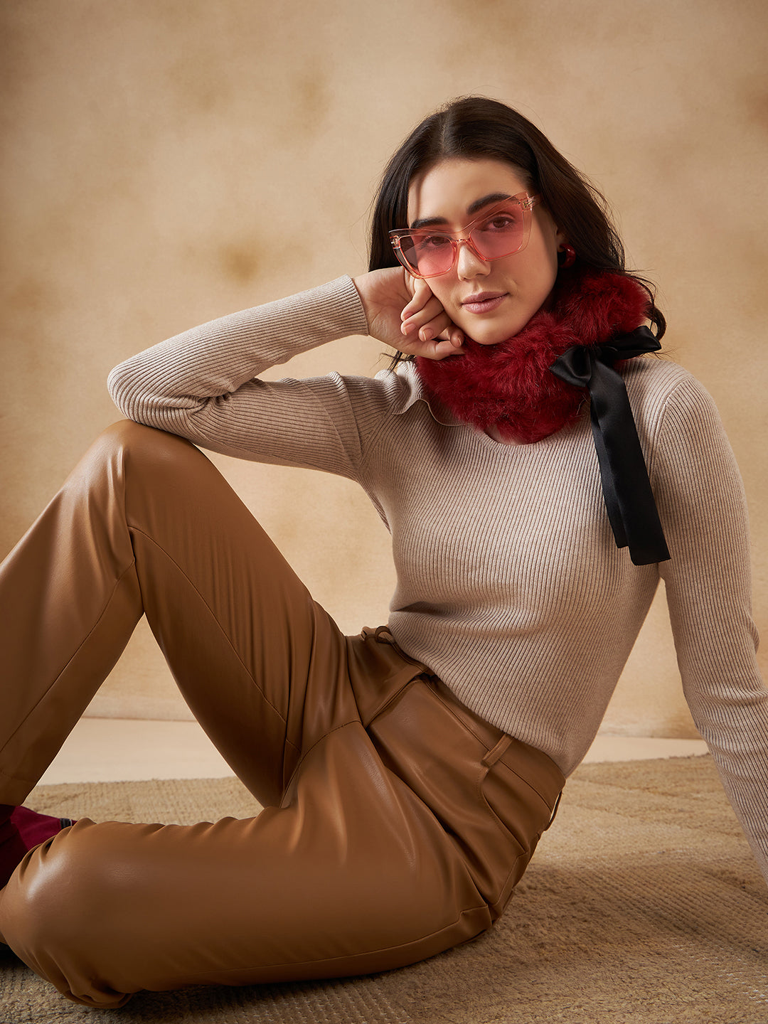 InWeave Women's Bright Rust Fur Neckpiece