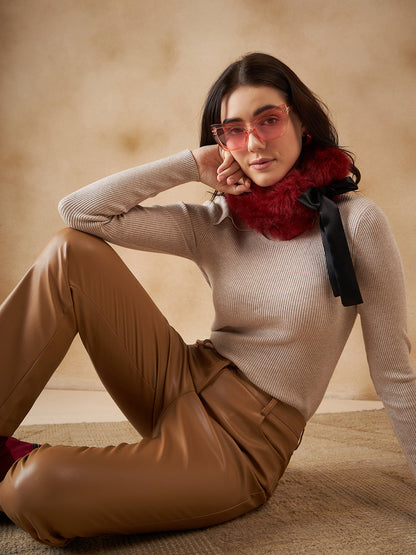 InWeave Women's Bright Rust Fur Neckpiece