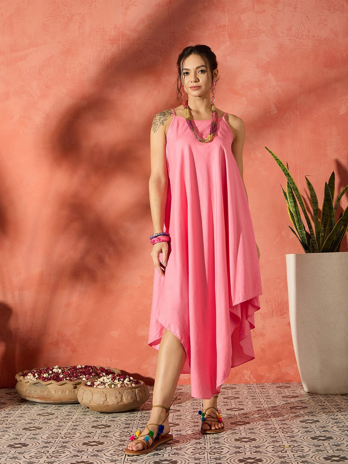 InWeave Purple Floral Peach Asymmetrical Dress
