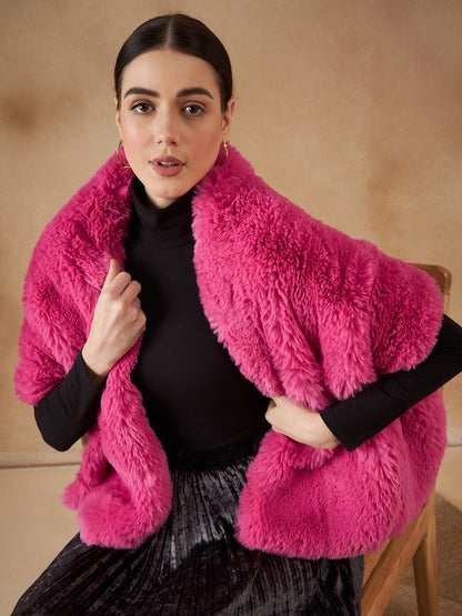 InWeave Women's Light Pink Long Faux Fur Cape