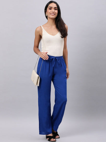 Souchii Women Blue Casual Drawstring Palazzos