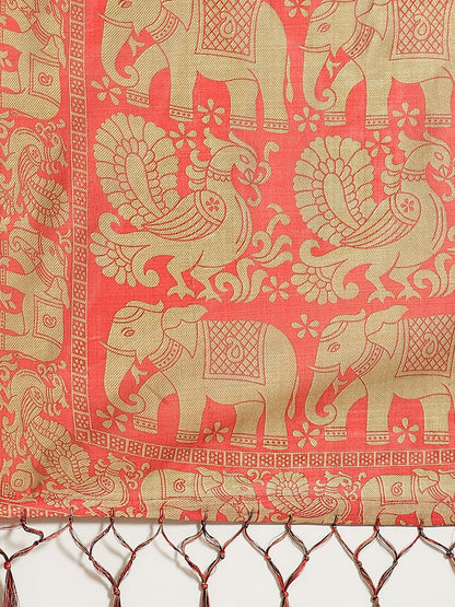 Saree Mall Black & Beige Art Silk Printed Bhagalpuri Saree